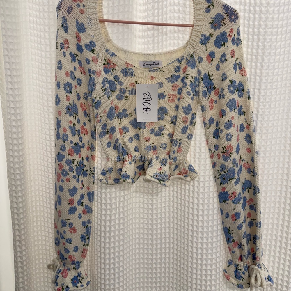 Lovely Day Cream Floral Blouse with Blue and Red Accents